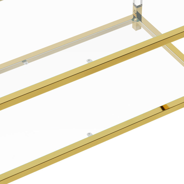 Modern Acrylic Leg Coffee Table, Double Layer Tempered Glass Top With Golden Metal Frame, 47.2X23.6X17.7 Inch Living Room Furniture