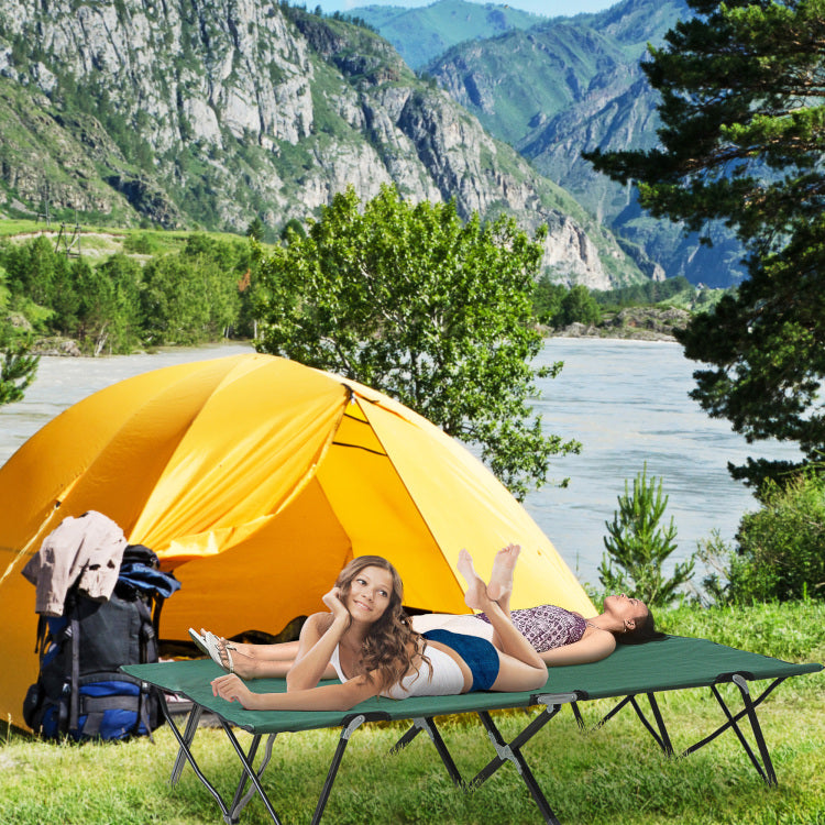 Outsunny 2 Person Folding Camping Cot For Adults, 50" Extra Wide Outdoor Portable Sleeping Cot With Carry Bag, Elevated Camping Bed, Beach Hiking, Green