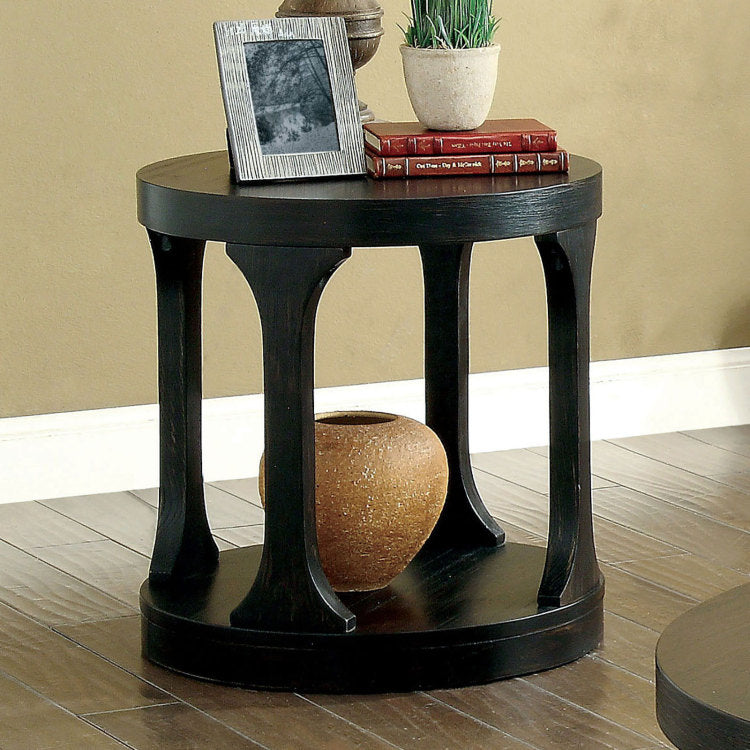 Transitional Style Antique Black Finish Bold Round Structure End Table With Extra Storage Shelf I Designed Legs Coffee Table Not Included