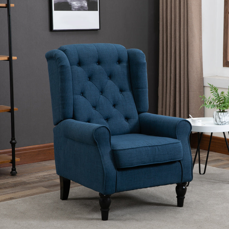 Homcom Button Tufted Accent Chair With High Wingback, Rounded Cushioned Armrests And Thick Padded Seat, Blue