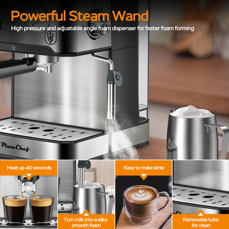 20 Bar Professional Espresso Machine With Milk Frother, Single & Double Shot, Ese Pod Compatible, Pressure Display, Removable Water Tank For Cappuccino, Latte, & Macchiato Home Barista Edition