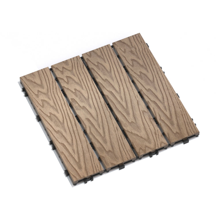 Patio Floor Tiles Pack Of 11 Wpc Wood Plastic Composite Patio Deck Tiles Diy Interlocking Decking Tiles, Quick Deck Floor Tile, Court Tile, Water Resistant Indoor Outdoor 11.8" 3D Teak