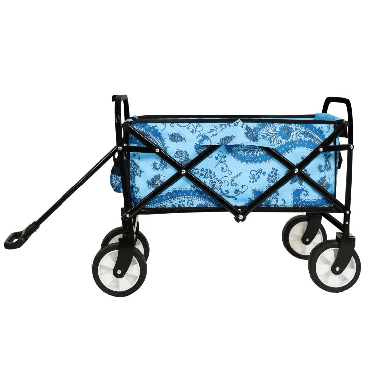 Minimeetall Colorful Collapsible Foldable Wagon Cart With Strapping System, Beach Wagon ,Utility Wagon Grocery Cart Camping Shopping Sports Gardeing Fishing Supports 225Lbs,Flower Blue Light