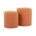 Contemporary Nesting Ottoman Set In Orange Fabric And Natural Wood