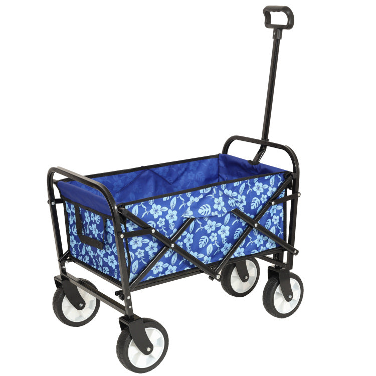 Minimeetall Colorful Collapsible Foldable Wagon Cart With Strapping System, Beach Wagon ,Utility Wagon Grocery Cart Camping Shopping Sports Gardeing Fishing Supports 225Lbs,Blue Flower