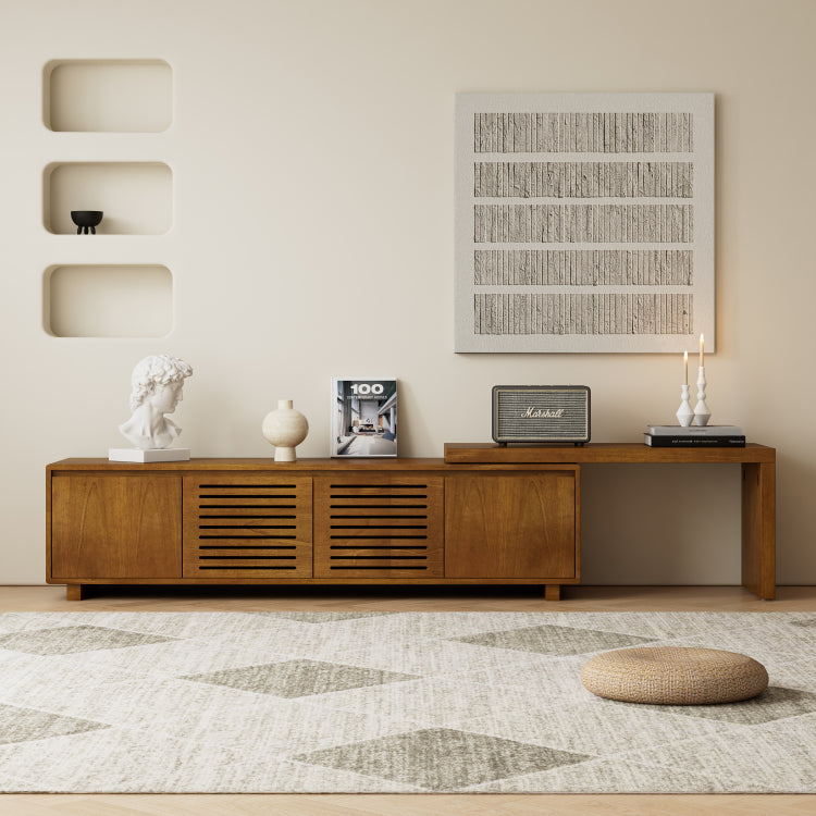 63" Mid Century Modern Extendable Tv Stand For Tvs Up To 75", Media Console Tv Cabinet For Living Room, Farmhouse Entertainment Cabinet With Storage & Adjustable Panel