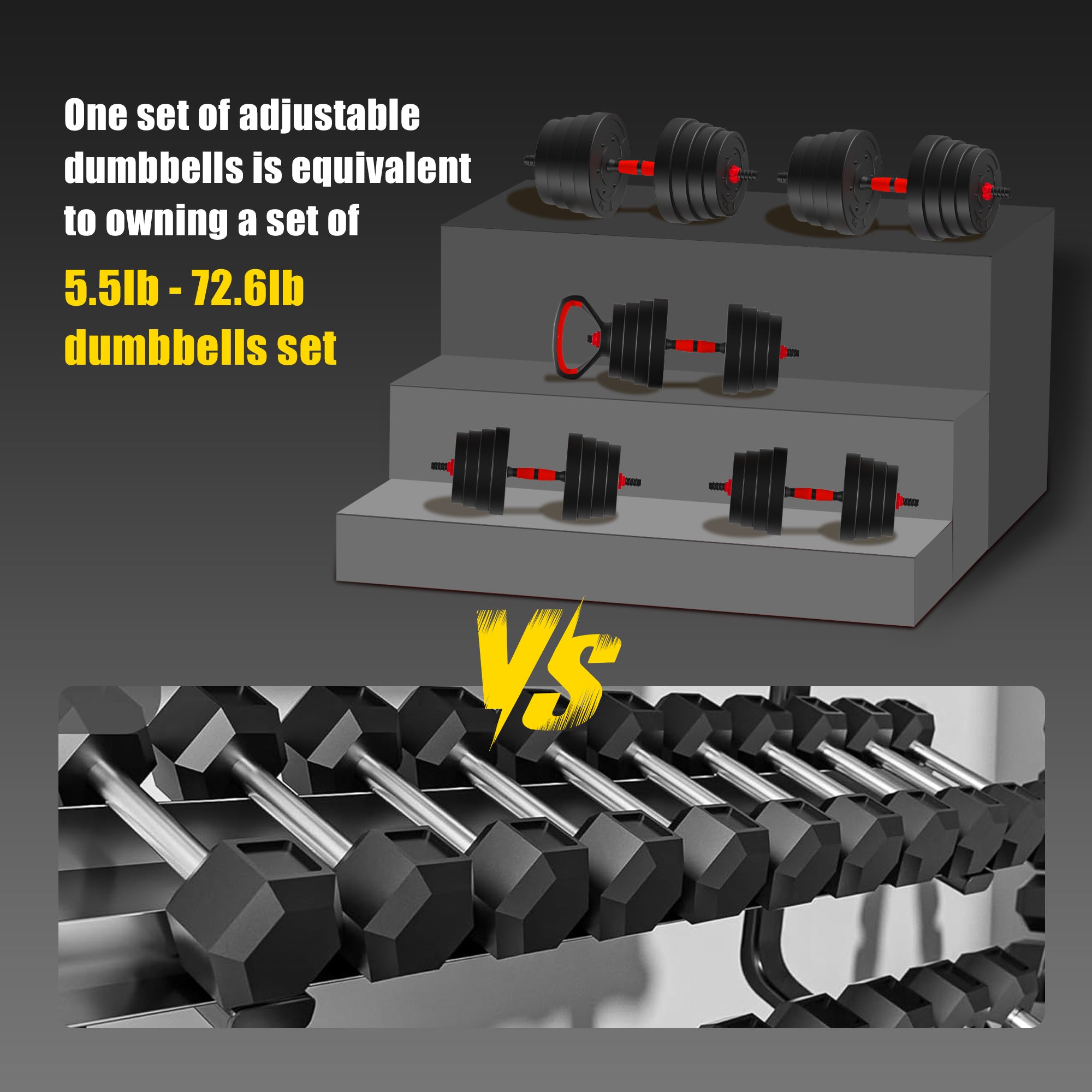 90Lb 4 In 1 Adjustable Dumbbell Set Converts To Barbell, Kettlebell & Push Up Stands W Interchangeable Plates & Non Slip Grips