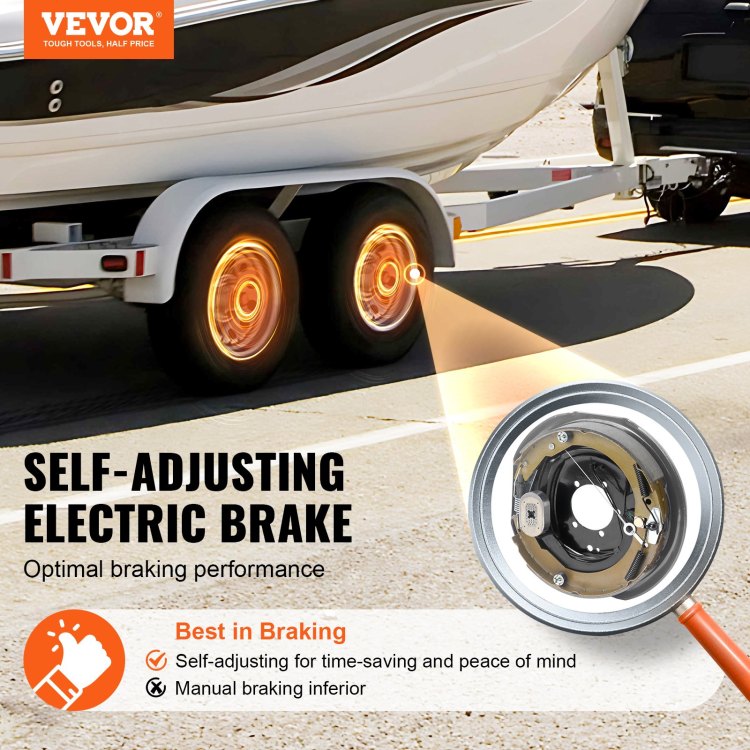 Trailer Hub Drum Kits 8 On 6.5" B.C. With 12" X 2" Electric Brakes, Self Adjusting Trailer Brake Assembly For 7000 Lbs Axle, 5 Hole Mounting, Backing Plates For Brake System Part Replacement