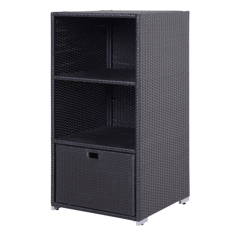 Outsunny Valet Pool Towel Rack, Waterproof Pe Plastic Rattan Wicker Storage Organizer, Indoor Outdoor Spa, And Hot Tub Accessory Storage, 2 Shelves, 1 Basket Drawer, Espresso