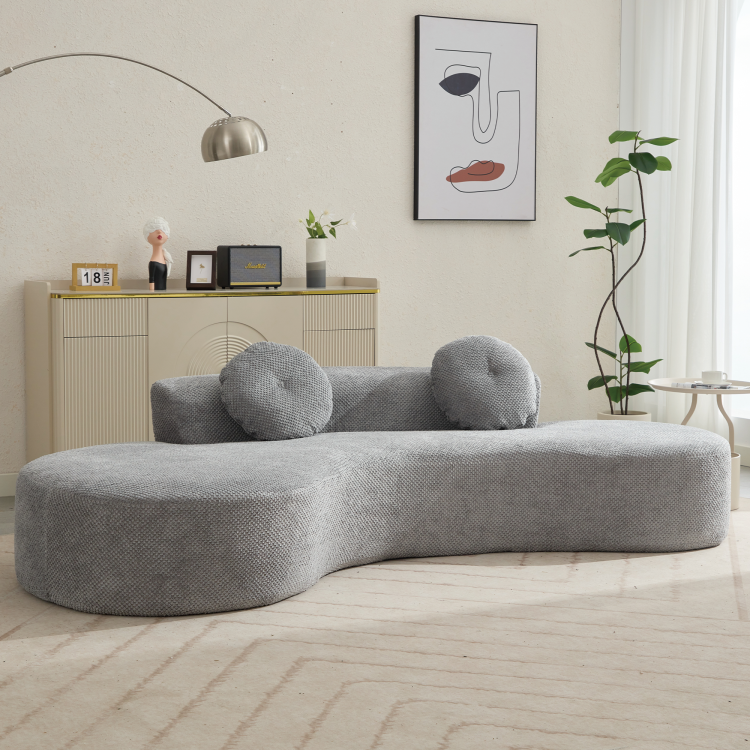 Arrived 105.5''Curved Sofa, Modern Minimalist Sofa, Cloud Couch Sofa 3 4 Seater Couch With 2 Pillows,Bedroom, No Assembly Required, Point Shaped Corduroy, Anti Wrinkle , Gray