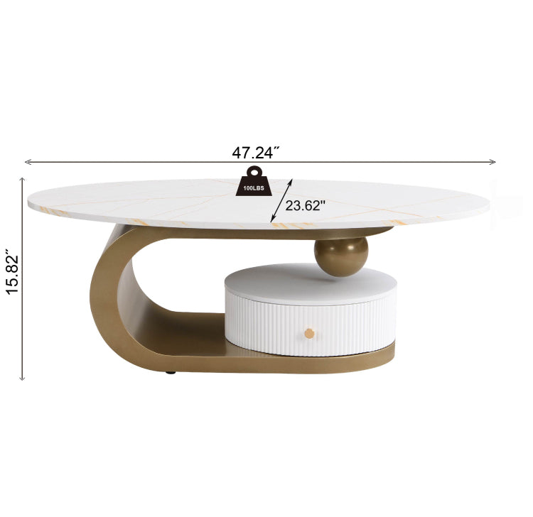 Modern Nesting Golden Coffee Table Set Of 2 End Table For Living Room, Oval And Round Table Set