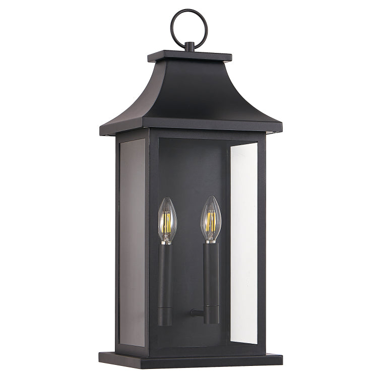 Outdoor Wall Lantern 2 Light, 22" Large Outside Wall Sconce, Modern Black Wall Light Fixture With Glass, Waterproof Exterior Lamp For House, Porch, Garage Bulbs Not Included