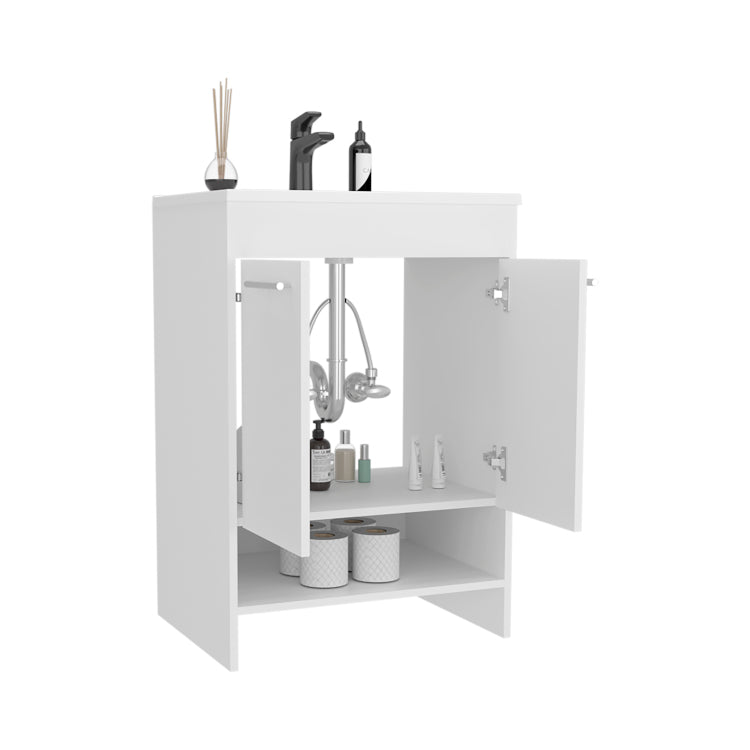 Lorenzo Floor Vanity With Four Drawers And Two Open Shelves, White