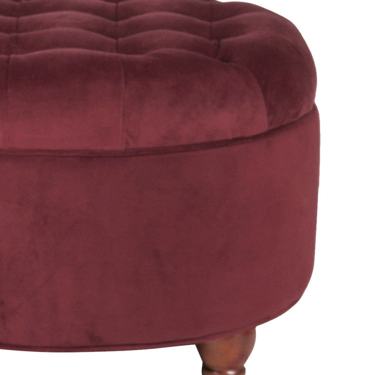 Velvet Upholstered Wooden Ottoman With Tufted Lift Off Lid Storage, Red