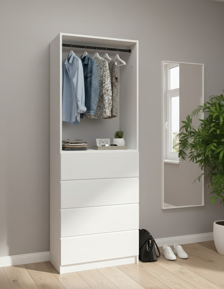 Prosper 32" White Wood Walk In Closet With Four Drawers