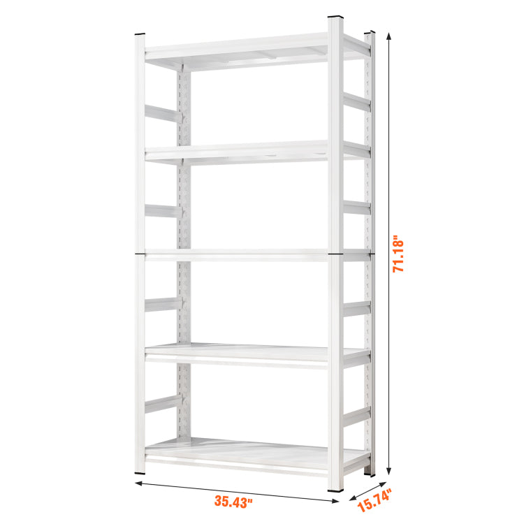 71" H Adjustable Storage Rack, Adjustable Shelves, 2000Lbs Five Tier Shelving Unit, Scratch Resistant And Wear Resistant Panels, White, Requires Assembly