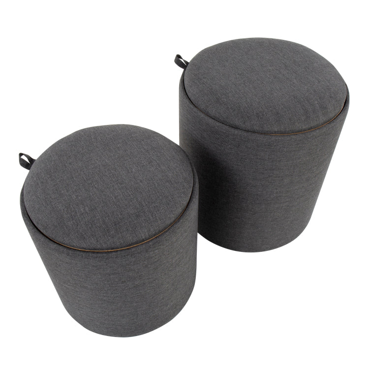 Contemporary Nesting Ottoman Set In Charcoal Fabric And Natural Wood