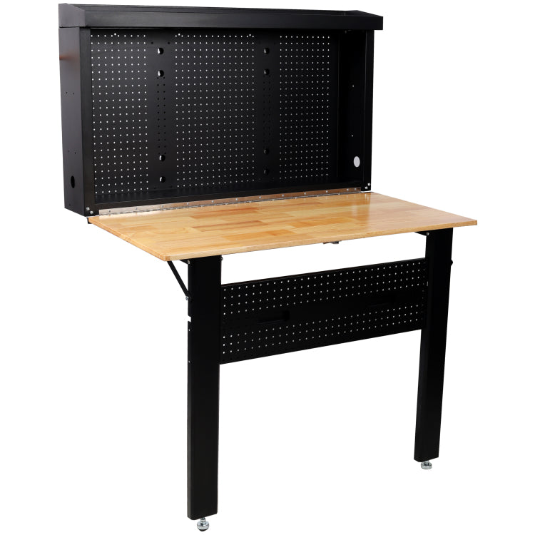 Wall Mounted Workbench, Robust Space Saving Foldable Workbench With Rubberwood Work Surface, Pegboard For Tools