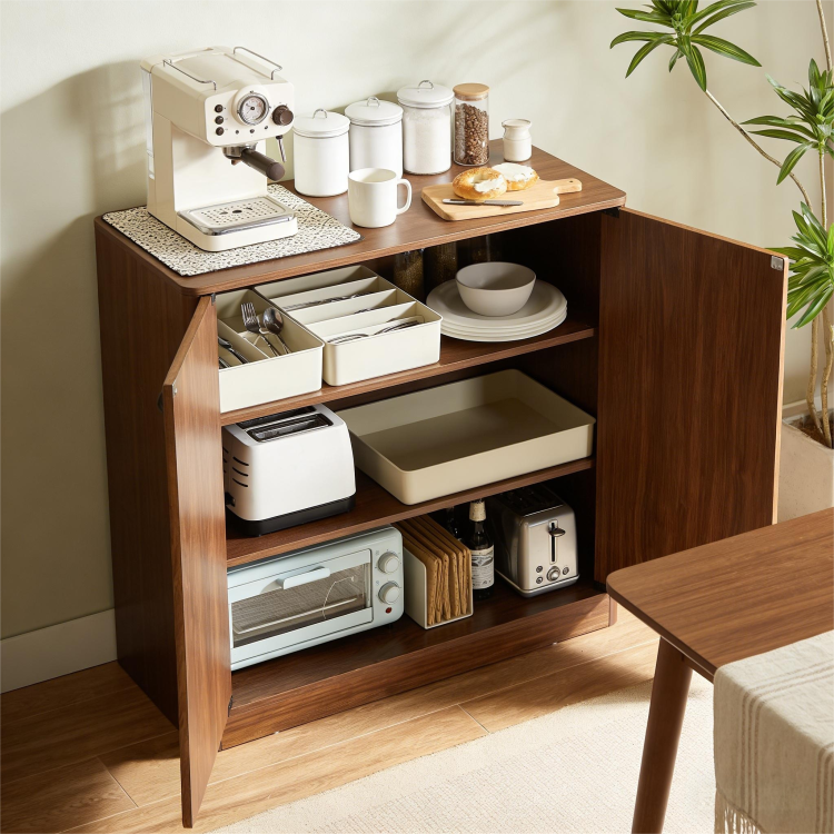 34.3" Modern Wavy Sideboard, Curved Contour Design Storage Cabinet, 2 Door Cabinet With Storage Function, Suitable For Kitchen Bedroom Living Room, Walnut, 34.3"L X 15.7"W X 34.3"H