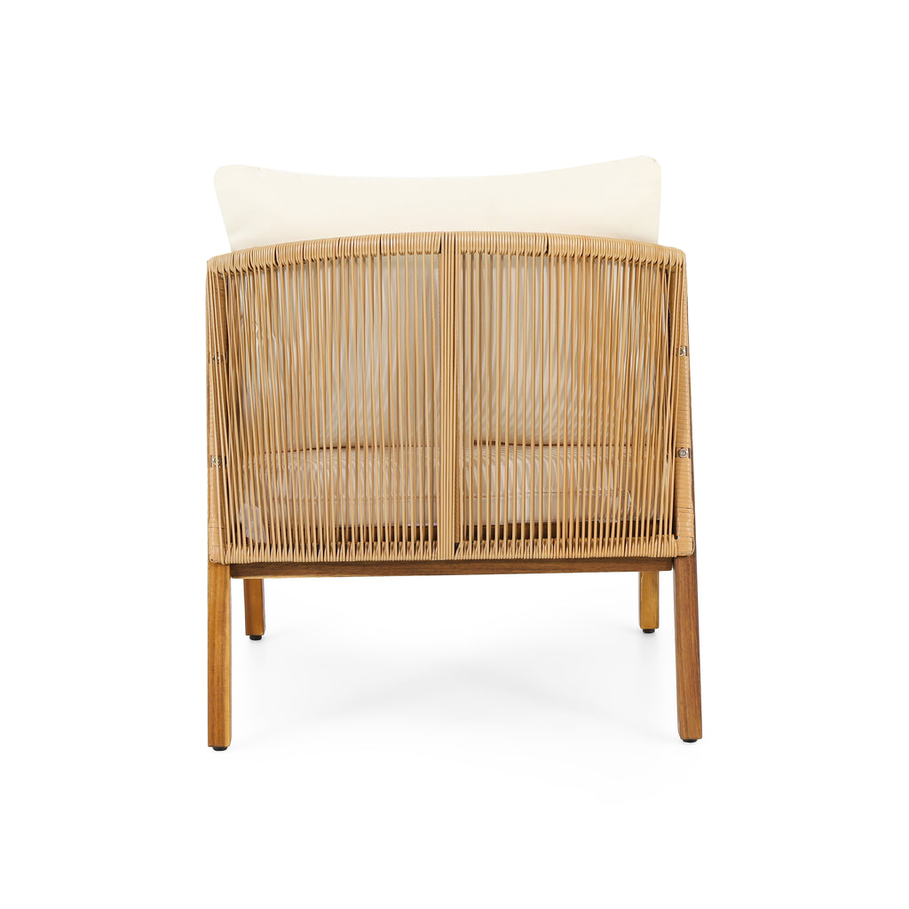 Set Of 2, Acacia Wood And Wicker Outdoor Club Chair, Deep Seating With Soft Cushion, Porch Chairs For Garden, Backyard Porch Balcony, Brown & Beige