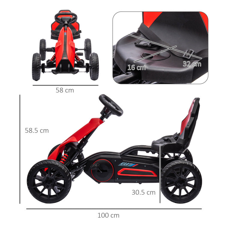 Aosom Kids Pedal Go Kart, Outdoor Ride On Toy With Adjustable Seat, Swing Axle, Handbrake, 4 Non Slip Eva Wheels For Boys And Girls Aged 3 8 Years Old, Red