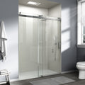 56" 60" W X 76" H Frameless Soft Closing Single Sliding Shower Door, 1 4" 6Mm Tempered Glass With Explosion Proof Film Via Express Delivery, Brushed Nickel Cm 24D01 60Bnx
