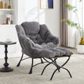 Lazy Chair With Ottoman, Modern Lounge Accent Chair With Armrests And A Side Pocket, Leisure Upholstered Sofa Chair Reading Chair With Footrest For Small Space, Corner Chair Grey