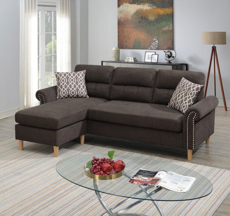 Reversible Sectional Set W 2 Accent Pillows In Tan