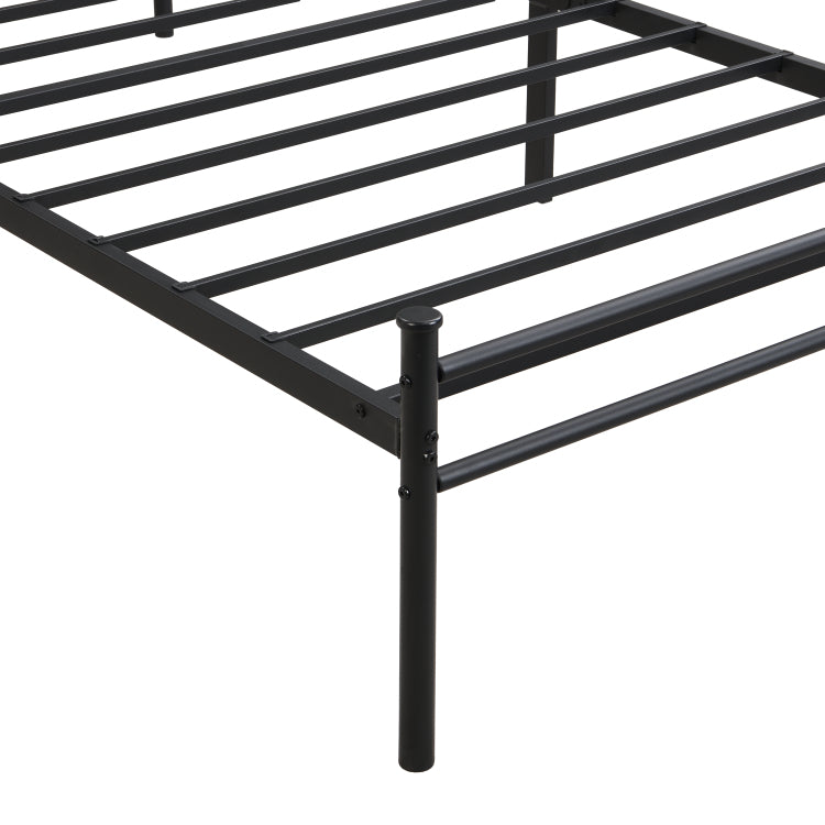 Twin Size Metal Bedframe,Headboard With Wood Panel Decoration,Black