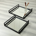 Handcrafted Glass With Metal Frame Serving Tray 20X20X3 Inches Rustic & Elegant Design For Entertaining Set Of 2