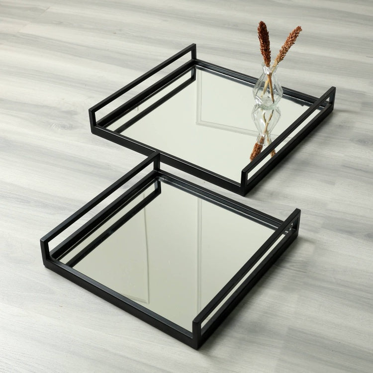Handcrafted Glass With Metal Frame Serving Tray 20X20X3 Inches Rustic & Elegant Design For Entertaining Set Of 2