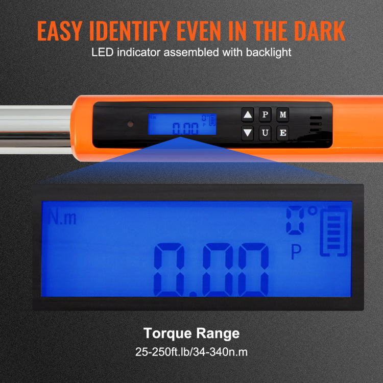 Digital Torque Wrench, 1 2" Drive Electronic Torque Wrench, Torque Wrench Kit 25 250Ft.Lb 34 340N.M Torque Range Accurate To 2%, 3 Mode Adjustable Torque Wrench Set With Led Buzzer Calibration