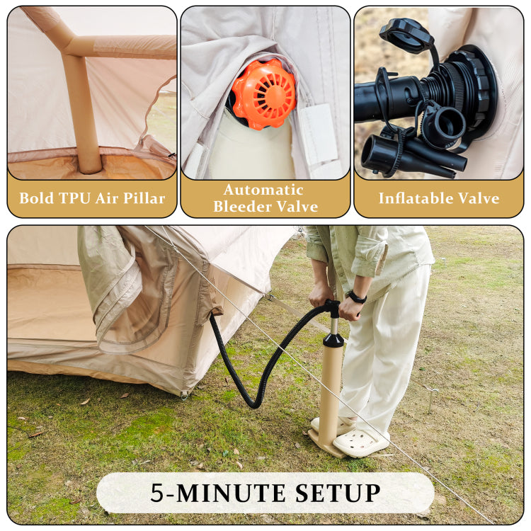 Inflatable Tent With Pump,Glamping Tents For 4 6 Person, Easy Setup 4 Season Waterproof Outdoor Tent,Waterproof Luxury Glamping Tent With 12 Mesh Window