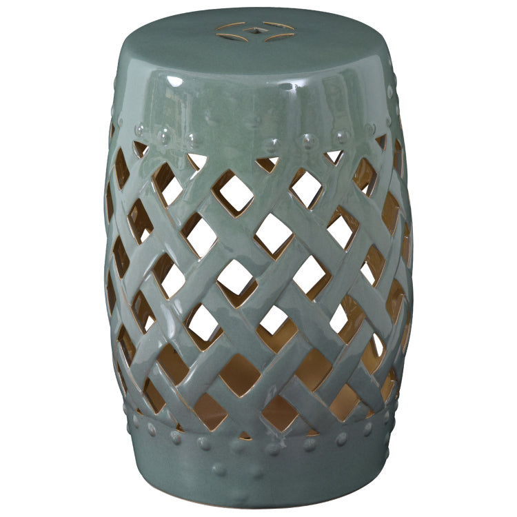 Outsunny 13" X 18" Ceramic Garden Stool With Woven Lattice Design & Glazed Strong Materials Decorative End Table, Green
