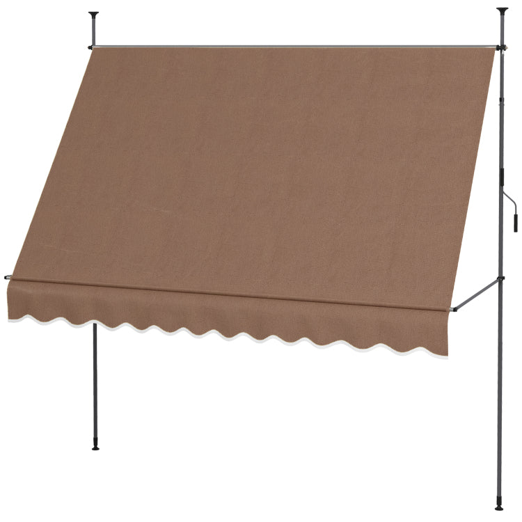 Outsunny Manual Retractable Awning, 118" Non Screw Freestanding Patio Sun Shade Shelter With Support Pole Stand And Uv Resistant Fabric, For Window, Door, Porch, Deck, Coffee
