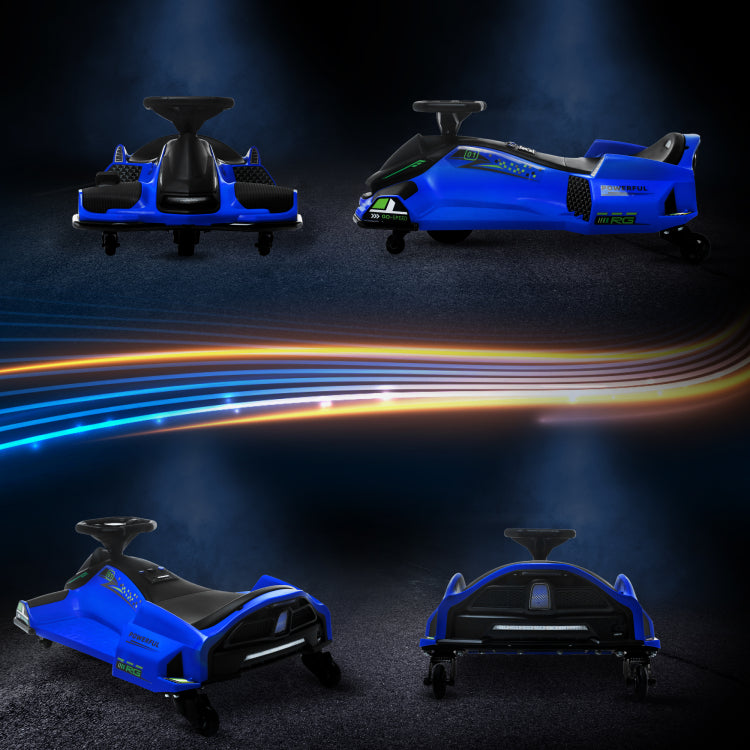 Aosom 12V Electric Go Kart, 5 Mph Drifting Car, Battery Powered Ride On Toy Outdoor With Slow Start, Music, Colorful Lights, For 8 12 Years Old, Blue