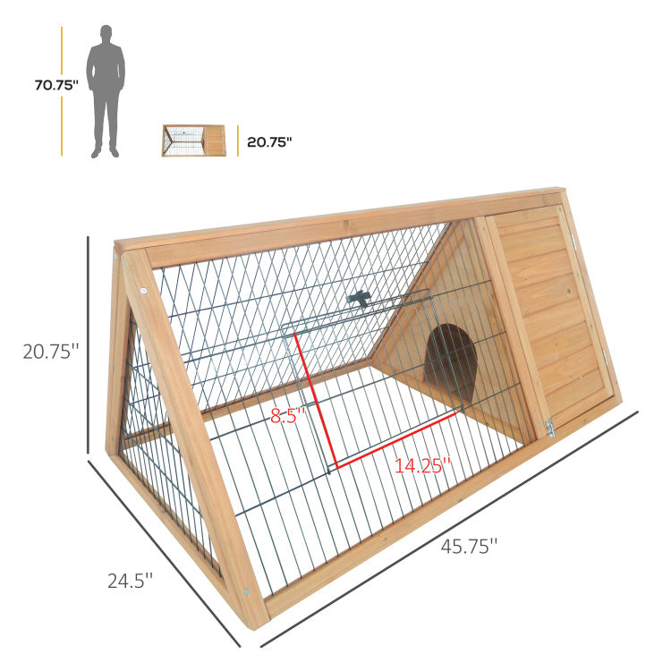 Pawhut 46" X 24" Wooden A Frame Outdoor Rabbit Cage Small Animal Hutch With Outside Run & Ventilating Wire, Yellow