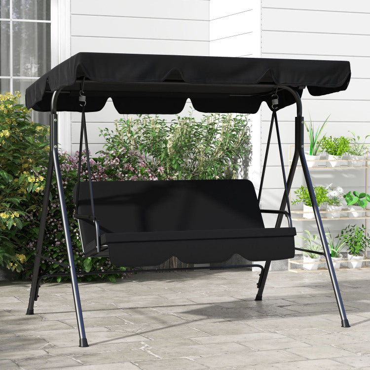 Outsunny 3 Seat Outdoor Patio Swing Chair With Removable Cushion, Steel Frame Stand And Adjustable Tilt Canopy For Patio, Garden, Poolside, Balcony, Backyard, Black 2