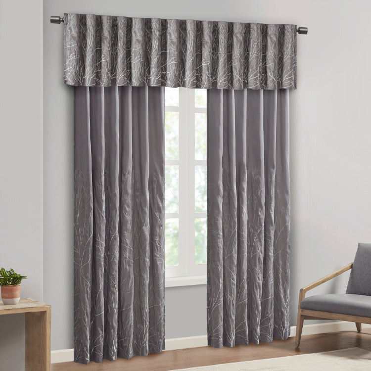 Faux Silk Embroidered Window Valance Grey 50X18"