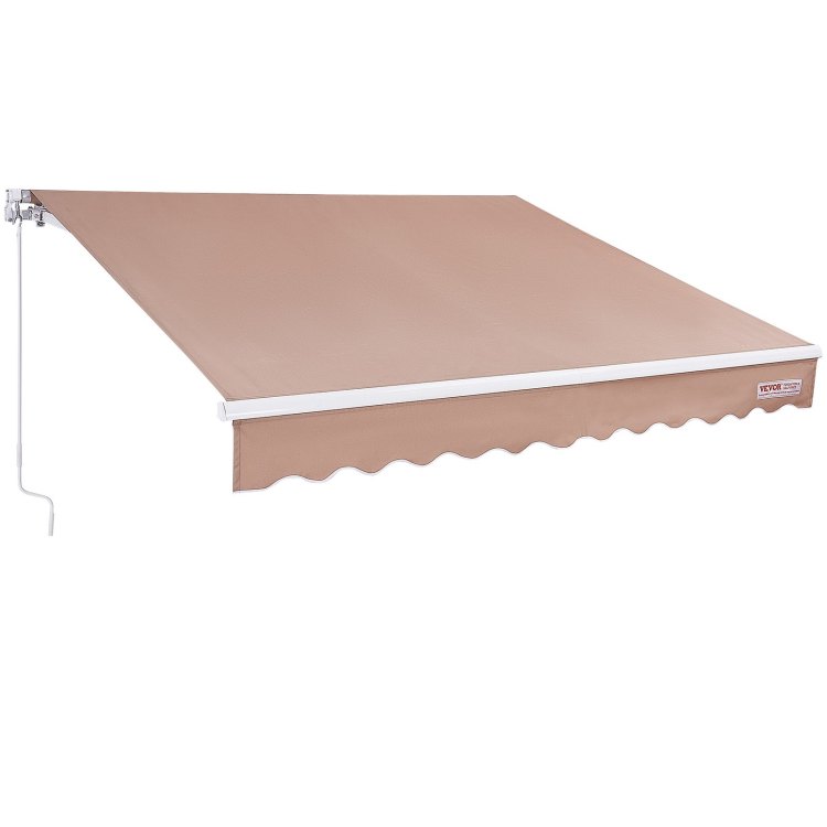 Manual Retractable Awning, 12 X 10 Ft Outdoor Patio Awning Retractable Sun Shade, Water Resistant Polyester Patio Door Window Awning Sunshade Shelter With Crank Handle For Backyard, Balcony