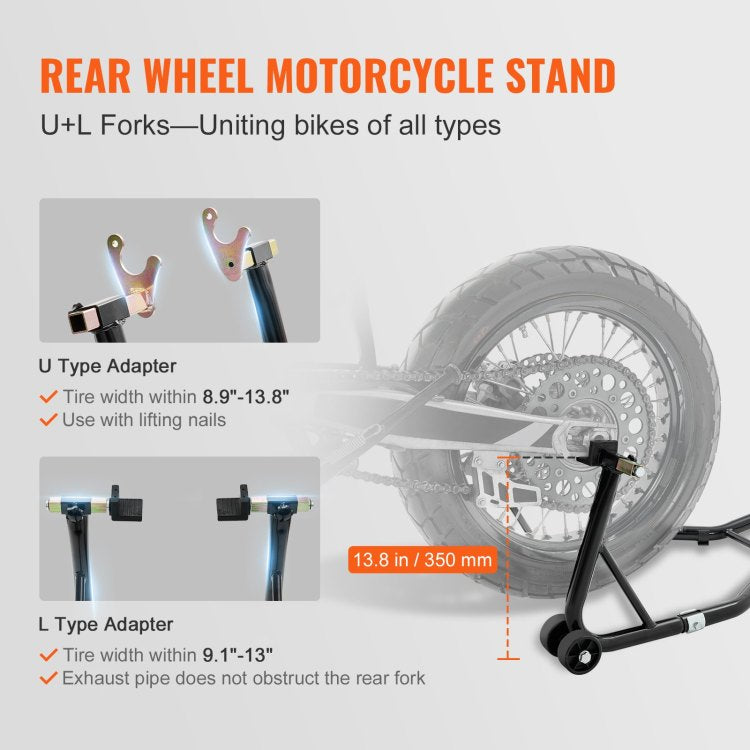 Motorcycle Stand Lift, 850Lbs Front Rear Combo Stand Lift Stand, Front And Rear Wheel Fork Stand, U L Fork Swingarm Spool, Compatible With Most Yamaha Honda Kawasaki Suzuki Motorcycles, Black