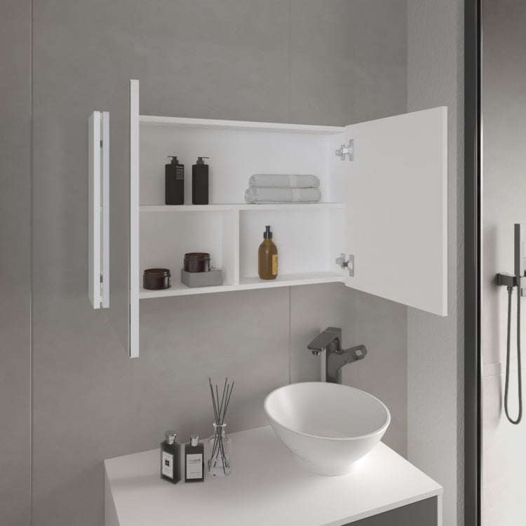Bouti 19.7" H X 31.5" W Double Door Mirror Medicine Cabinet, Three Interior Shelves For Bathroom, Kitchen White