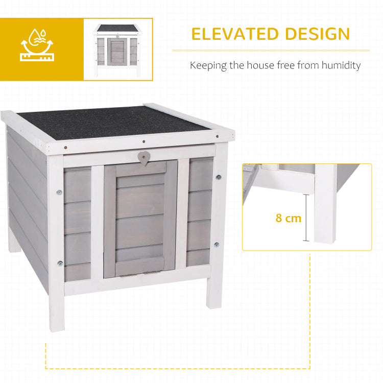 Pawhut Small Wooden Rabbit Hutch, Bunny Guinea Pig Cage, With Openable & Waterproof Roof, Gray