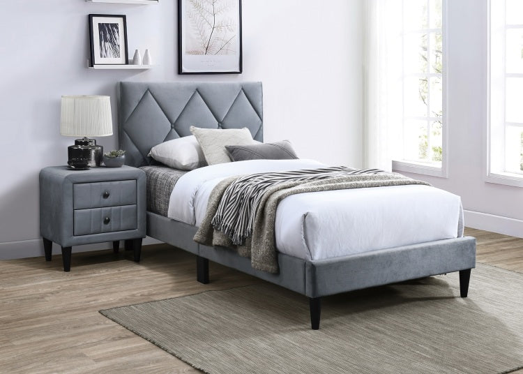 Grey Color Velvet Gorgeous 1Pc Nightstand Bedside Table 2X Drawers Bedroom Furniture Sleek Design Tempered Legs