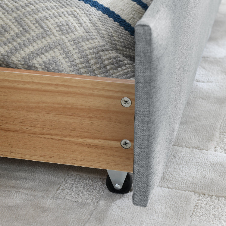 Queen Size Daybed With Two Drawers Trundle Upholstered Sofa Bed, With Vertical Stripes Linen Fabric, Grey 86.5"X65"X30"