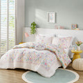 4 Pcs Full Queen Floral Reversible Cotton Comforter Set With Throw Pillow Purple