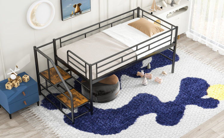 Mid Loft Bed With Storage Stairs, Twin, Black