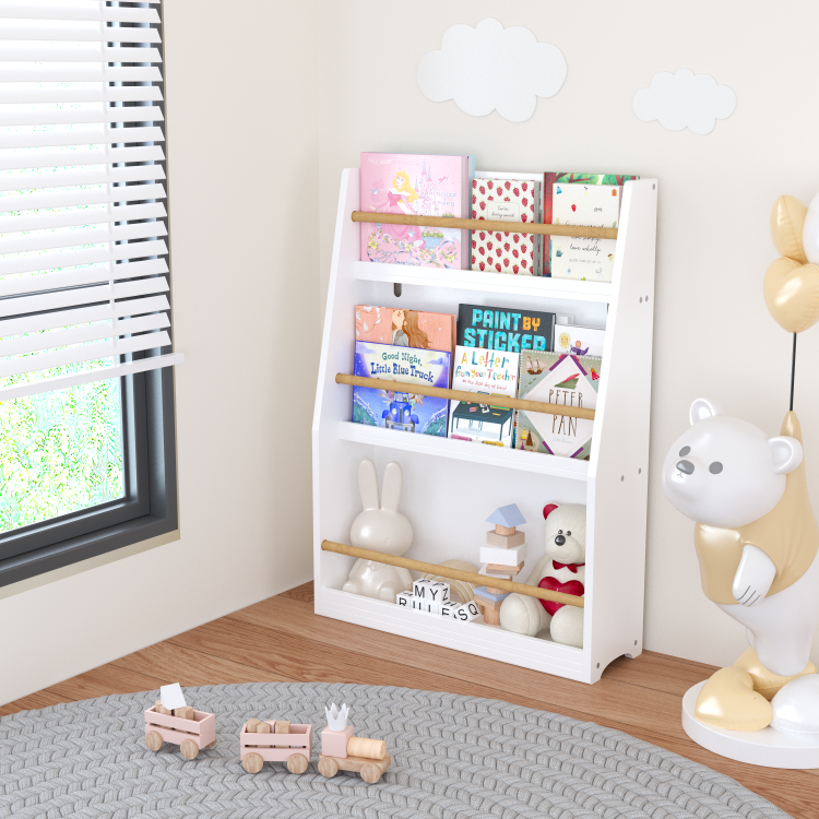 3 Tier Kids Book Shelf,Kids Book Rack, Helps Keep Bedrooms, Playrooms, And Classrooms Organized,White