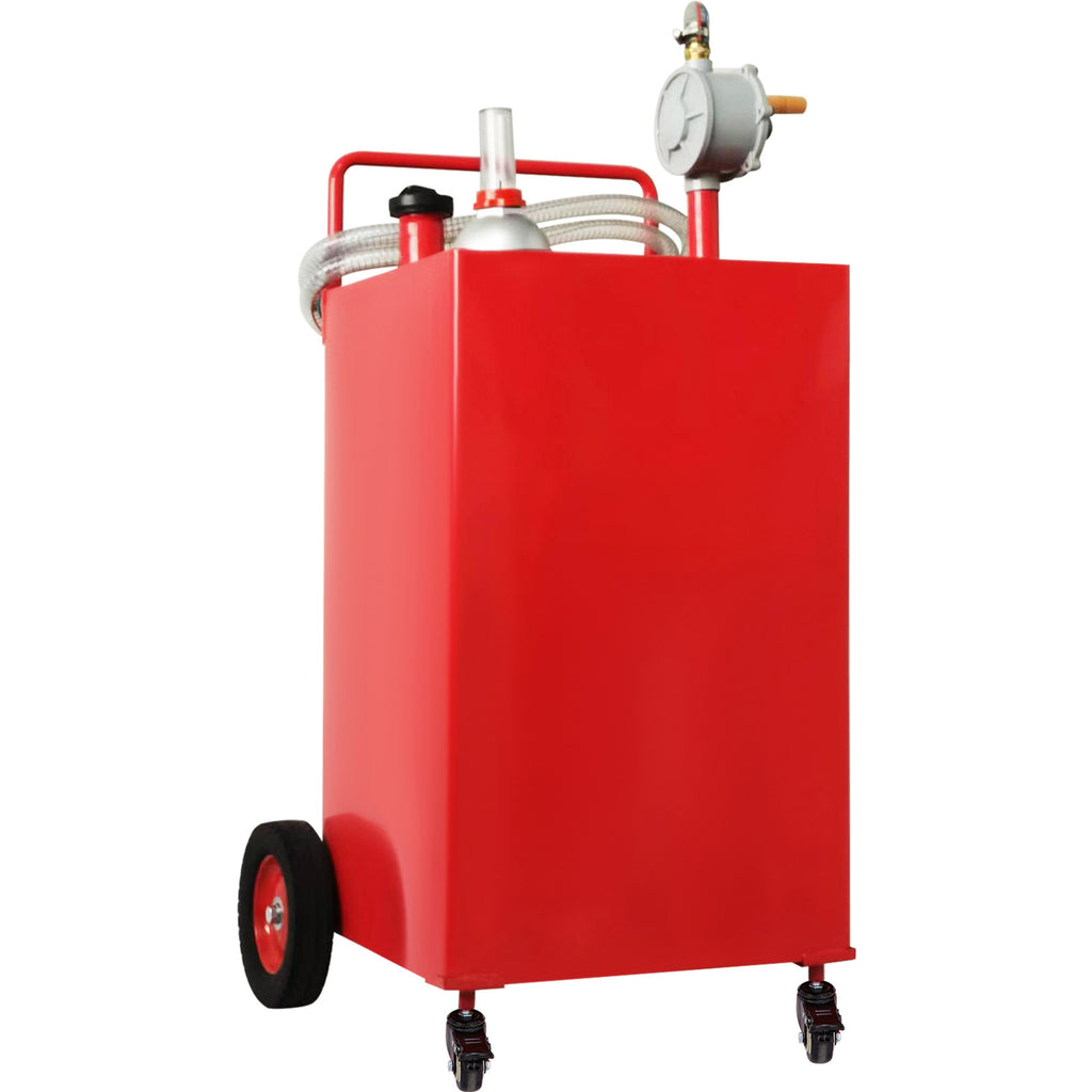 30 Gallon Fuel Caddy, Gas Storage Tank & 4 Wheels, With Manuel Transfer Pump, Gasoline Diesel Fuel Container For Cars, Lawn Mowers, Atvs, Boats, More, Red