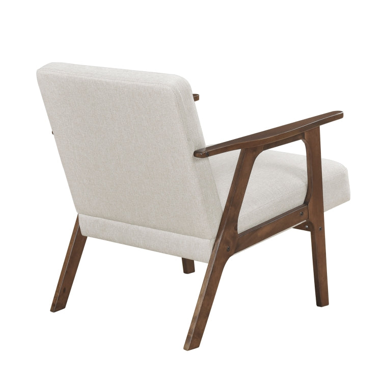 Modern Home Furniture Beige Fabric Upholstery 1Pc Accent Chair Brown Finish Solid Rubberwood Contemporary Cushion Seat